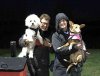 Karen & Teddy with Nicki & Tee Tee, after a chilly and damp walk in the UK service area, on their Shared-journey from Alicante in Spain to Herefordshire and N.Lincs.